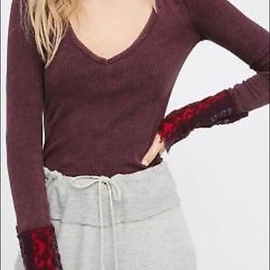 Free People Burgundy Long Sleeve Top